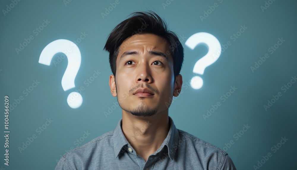 Pensive People with Question Marks – Confused, Thinking Expressions with Copy Space and Studio Background for Blogs and Articles Pensive People with Question Marks – Confused, Thinking Expressions with Copy Space and Studio Background for Blogs and Articles