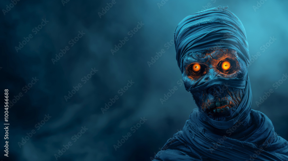 Spooky zombie. Dead man, mummy portrait, at scary full moon night. Halloween poster and banner perfect for a greeting card or party invitation. Copy space creepy ghost background. Spooky zombie. Dead man, mummy portrait, at scary full moon night. Halloween poster and banner perfect for a greeting card or party invitation. Copy space creepy ghost background.