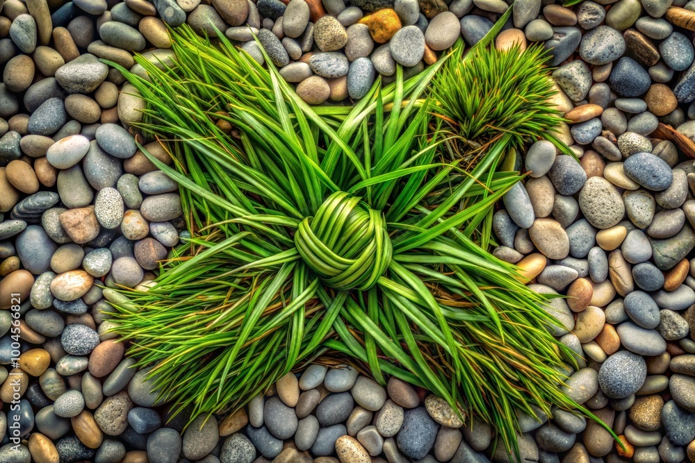 Green grass growing on smooth pebbles close-up Green grass growing on smooth pebbles close-up