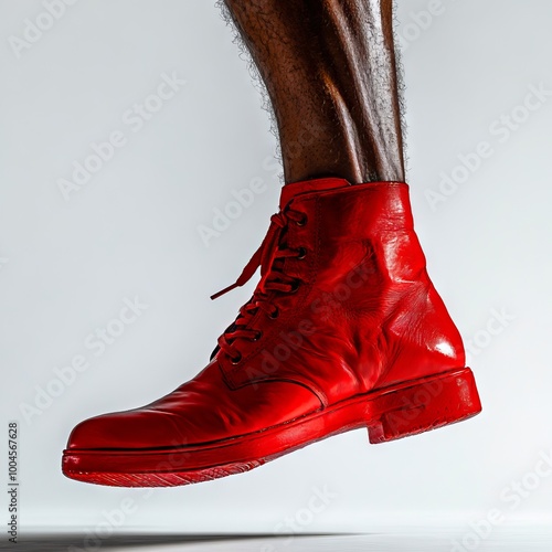 A man wearing a pair of red leather boots photo