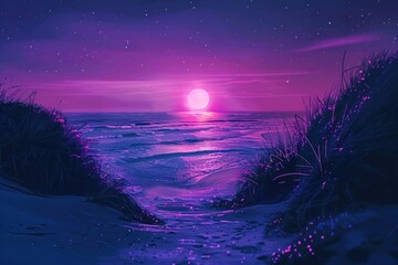 Papier peint photo Prune Sunrise over beach purple landscape astronomy.  © Rawpixel.com