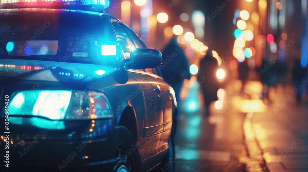 police patrol car on a street at night police patrol car on a street at night