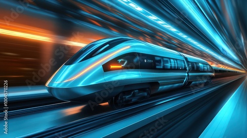 trim of the future, electric unmanned vehicle, fast. on high speed railway, hi tech future digital transport concept.