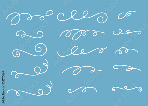 Set of curls in vector. Loops, curves, swirls in vector.