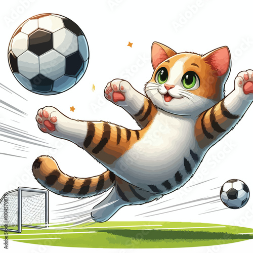 a cat playing soocer vector