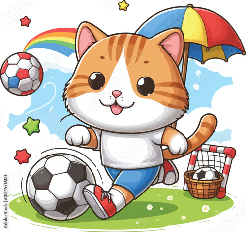 a cat playing soocer vector