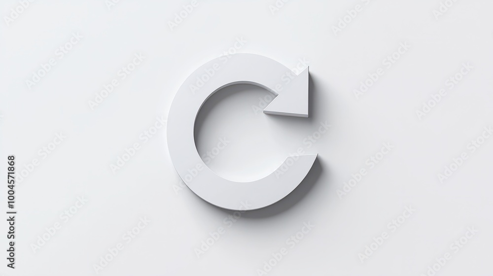 A curved arrow pointing backwards in a circular formation, symbolizing return, retry, or undo, on a clean white background with subtle gradient shadow effect. A curved arrow pointing backwards in a circular formation, symbolizing return, retry, or undo, on a clean white background with subtle gradient shadow effect.