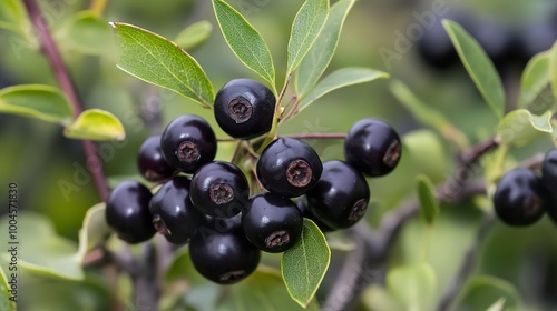 Close Up of Ripe Black Berries on a Branch