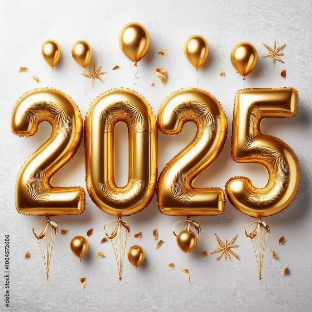 2025 Golden Foil Balloons isolated on white background. Festive celebration banner 2025 Golden Foil Balloons isolated on white background. Festive celebration banner