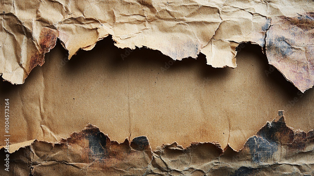 Torn and Wrinkled Brown Paper Texture with Rough Edges and Vintage Look Torn and Wrinkled Brown Paper Texture with Rough Edges and Vintage Look