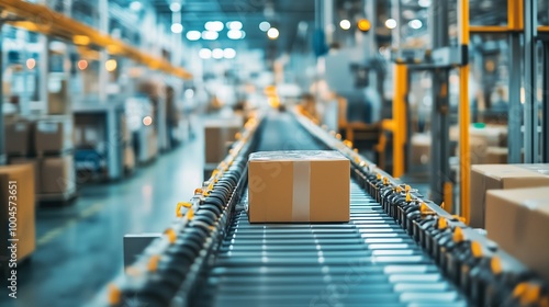 Wallpaper Mural A package moves along a conveyor belt in a busy warehouse during the late afternoon Torontodigital.ca