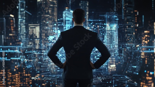 Wallpaper Mural Man in Suit, Cityscape Background Torontodigital.ca