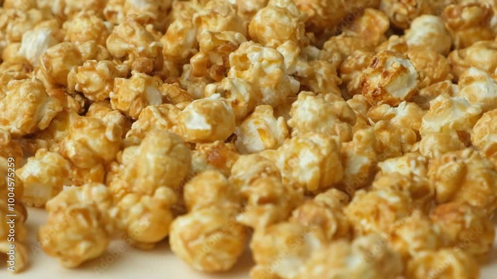 Sweet caramelized popcorn pour slow motion macro Sweet caramelized popcorn pour slow motion macro
