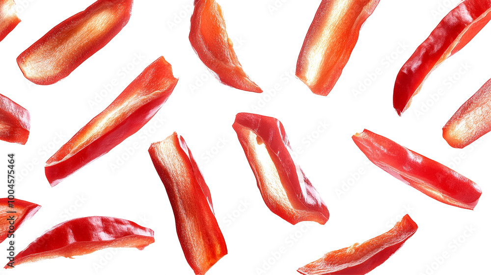 A Sharp and Detailed Image of Sliced Cayenne Pepper, Isolated on a White Background A Sharp and Detailed Image of Sliced Cayenne Pepper, Isolated on a White Background