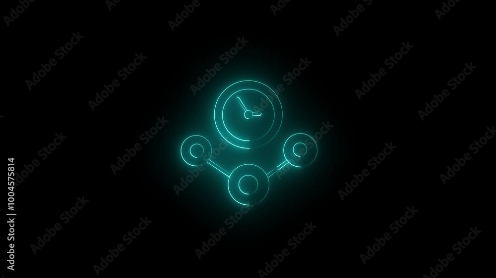 Glowing neon line share and time out icon. share icon on black background. Glowing neon line share and time out icon. share icon on black background.