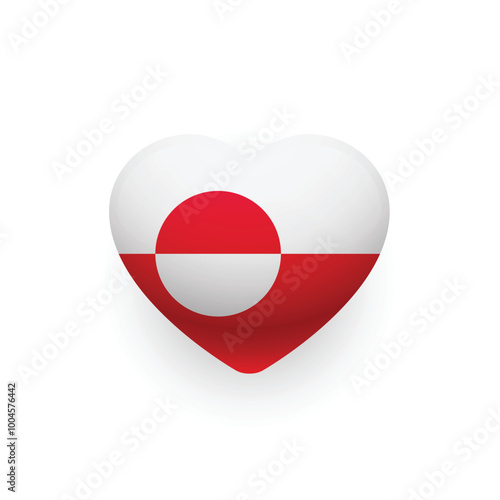 National flag of Greenland shaped as heart. Greenlandic flag. Vector illustration.