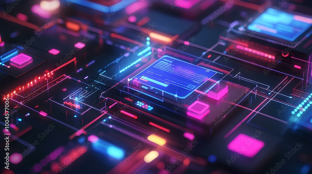 A vibrant, abstract representation of interconnected digital circuits illuminated with neon colors, symbolizing advanced technology and data flow. A vibrant, abstract representation of interconnected digital circuits illuminated with neon colors, symbolizing advanced technology and data flow.