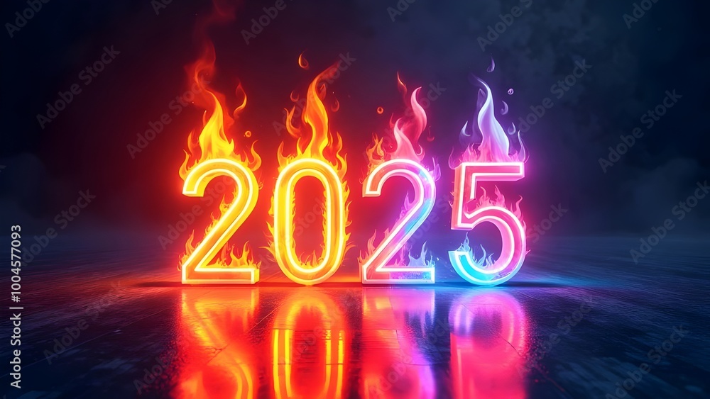 Flaming 2025 Neon Sign for New Year's Eve Celebration Flaming 2025 Neon Sign for New Year's Eve Celebration