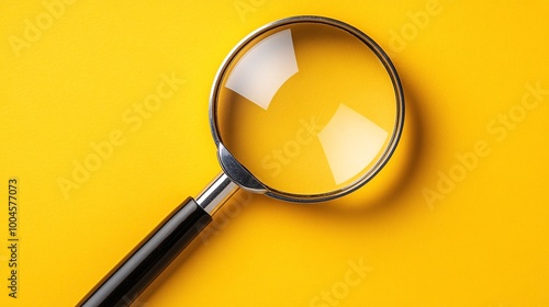 Magnifying Glass on Bright Yellow Background Highlighting Details and Precision