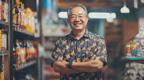 smart casual asian business owner small business management smile happiness joyful greeting portrait shot sme small business successful management old man standing in store shop office warehouse spac photo