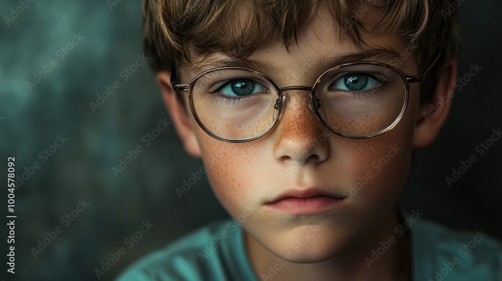 Young Boy With Glasses Looking at Camera Young Boy With Glasses Looking at Camera