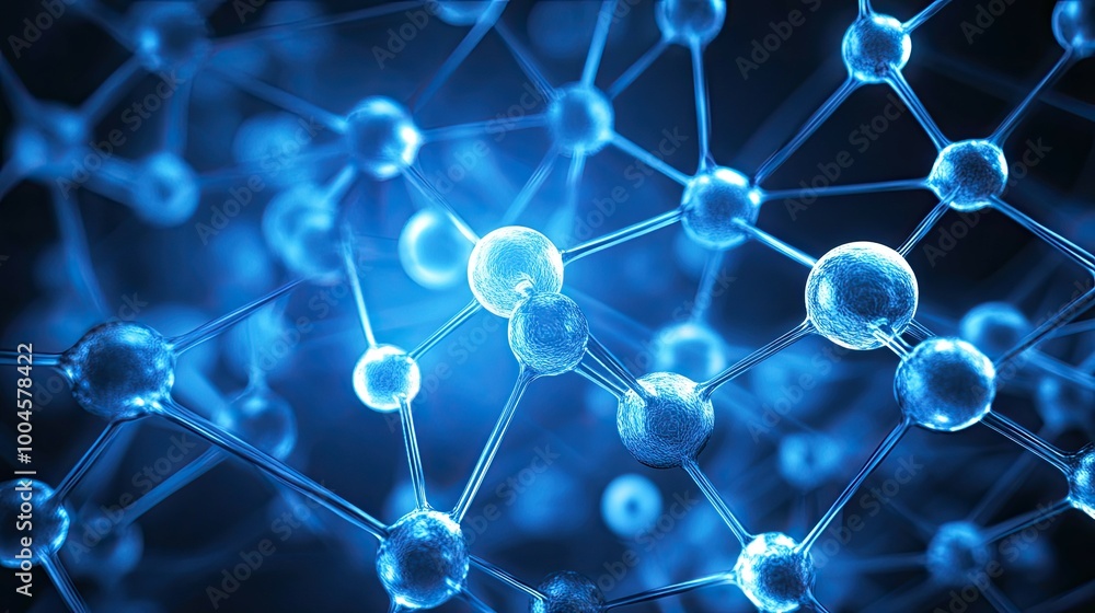 Abstract 3D rendering of a blue molecule structure. Abstract 3D rendering of a blue molecule structure.