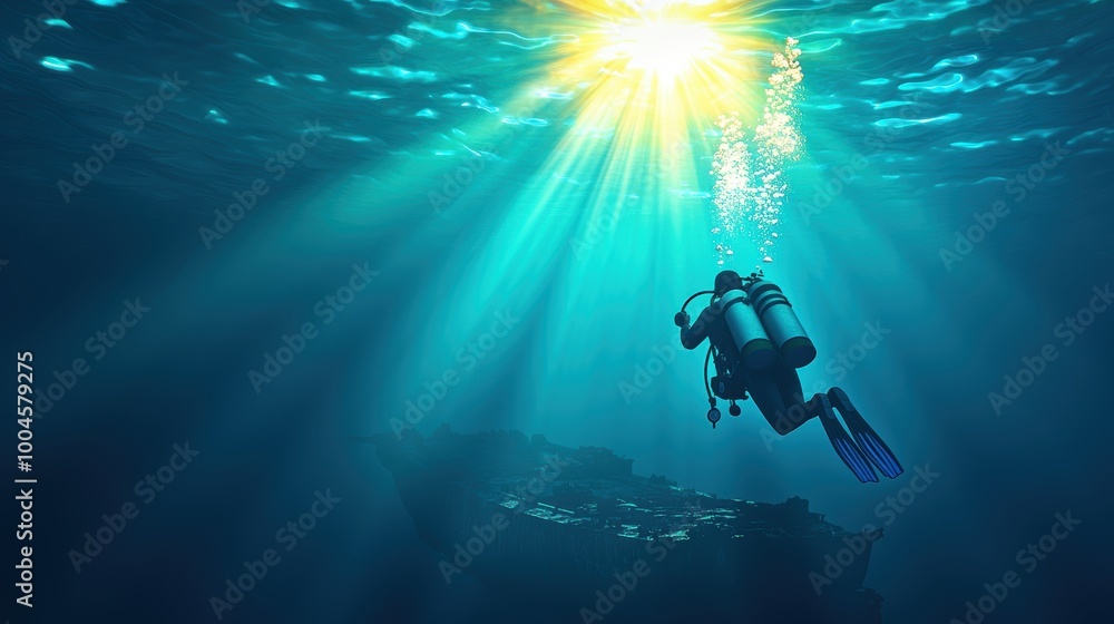 Scuba Diver Exploring an Underwater Shipwreck Scuba Diver Exploring an Underwater Shipwreck