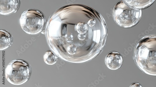 Wallpaper Mural Abstract background with shiny silver spheres floating on a grey background. Torontodigital.ca
