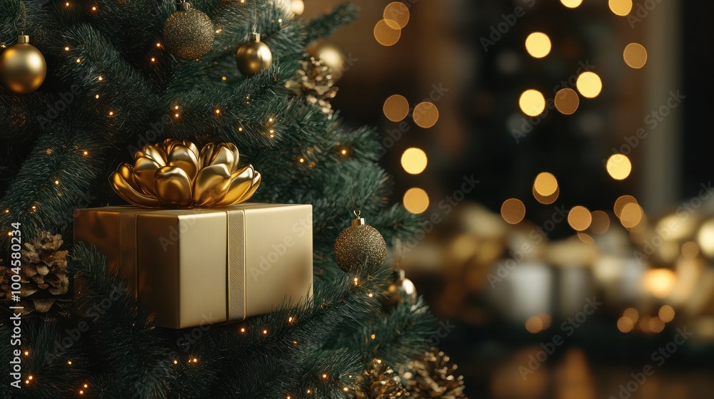 christmas tree with golden gift box christmas tree with golden gift box