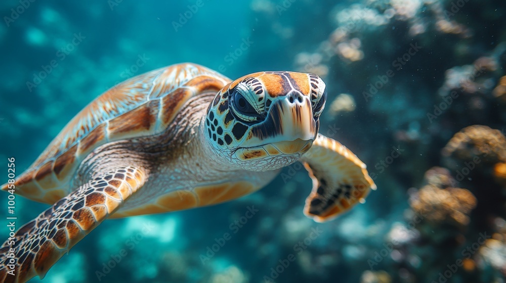 Sea Turtle Swimming in the Coral Reef Sea Turtle Swimming in the Coral Reef