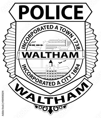 Waltham police badge  Blank outline vector SVG Badge, DXF, CNC Router File, Laser Engraving, Cricut Ezcad, Digital Cutting File for laser cutting