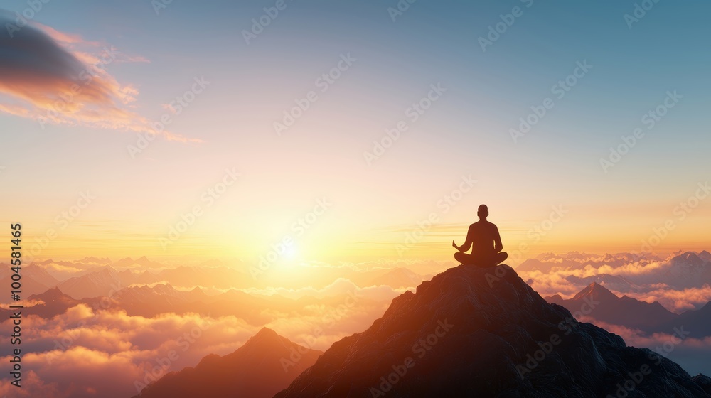 Serenity at Sunrise: Meditation on a Mountain Peak Serenity at Sunrise: Meditation on a Mountain Peak