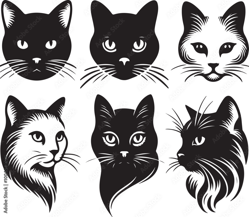 cat head vector set cat head vector set
