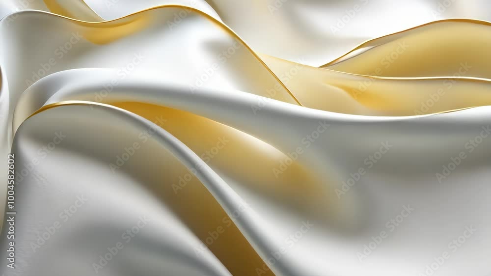Golden thread flowing on white silk fabric Golden thread flowing on white silk fabric