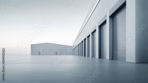 Modern Warehouse Exterior with Garage Doors