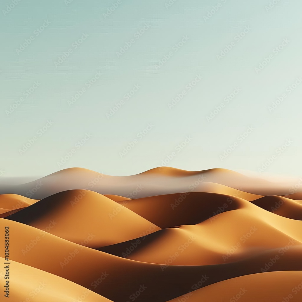 Desert landscape with rolling fog, mysterious shadows, 3D illustration Desert landscape with rolling fog, mysterious shadows, 3D illustration