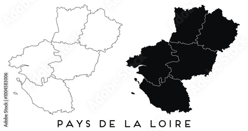 Pays de la Loire map of regions districts vector black on white and outline