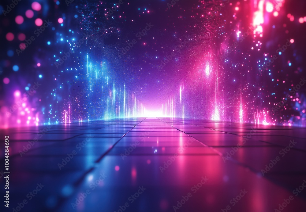 Futuristic Neon Corridor With Vibrant Lights And Reflections Futuristic Neon Corridor With Vibrant Lights And Reflections