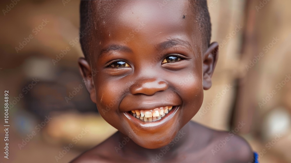 Joyful portrait of a young african boy embracing childhood in a vibrant rural village setting Joyful portrait of a young african boy embracing childhood in a vibrant rural village setting