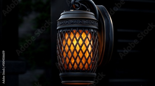 Ambiance of flickering flame: Elegant outdoor wall lamp with a caged flickering flame effect. Perfect for enhancing the mood of patios, porches, or gardens.  photo