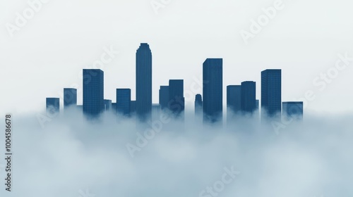 Gloomy city skyline lost in fog, buildings barely visible, 3D illustration