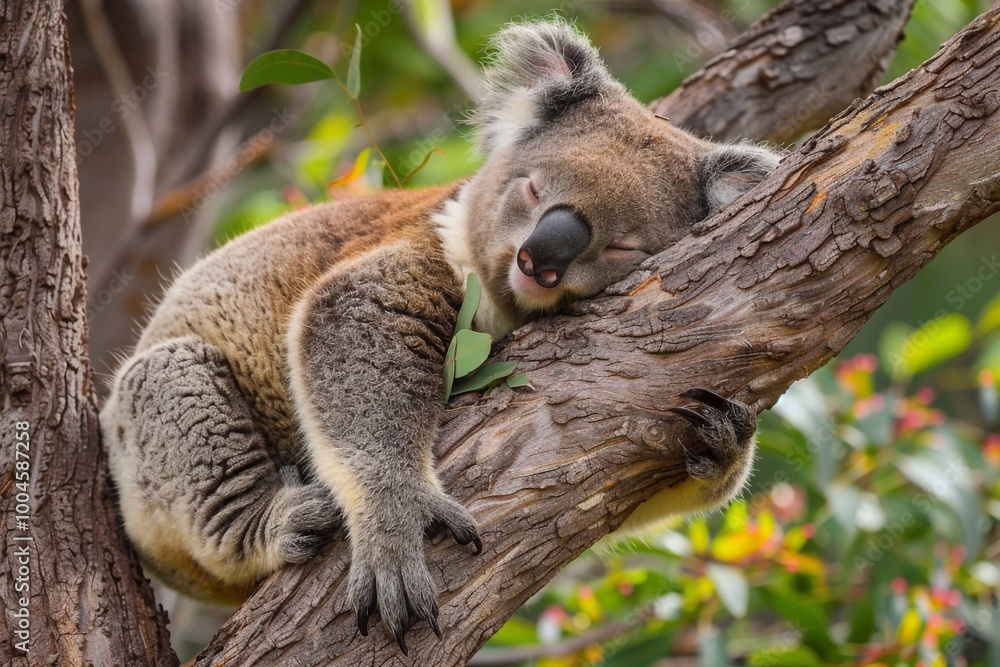 Fototapeta premium koala bear sleeping on tree