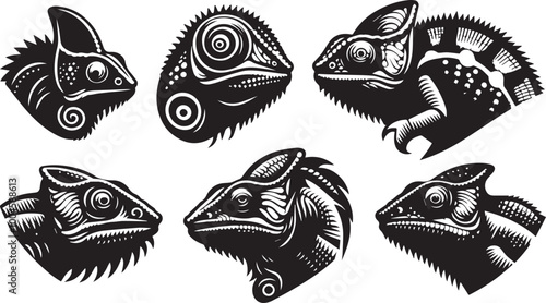 chameleon head vector set