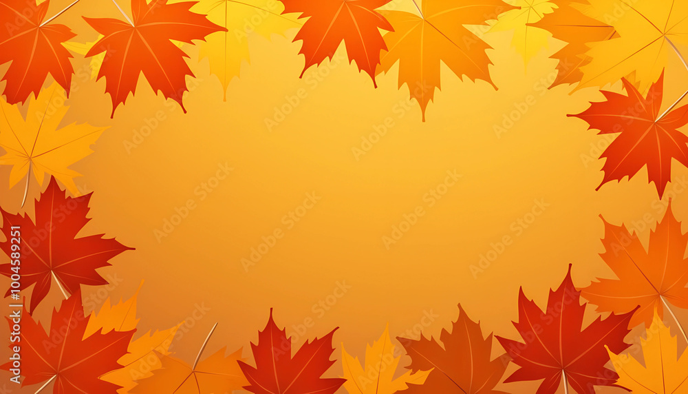 Autumn leaves frame on a warm orange background with copy space for text Autumn leaves frame on a warm orange background with copy space for text
