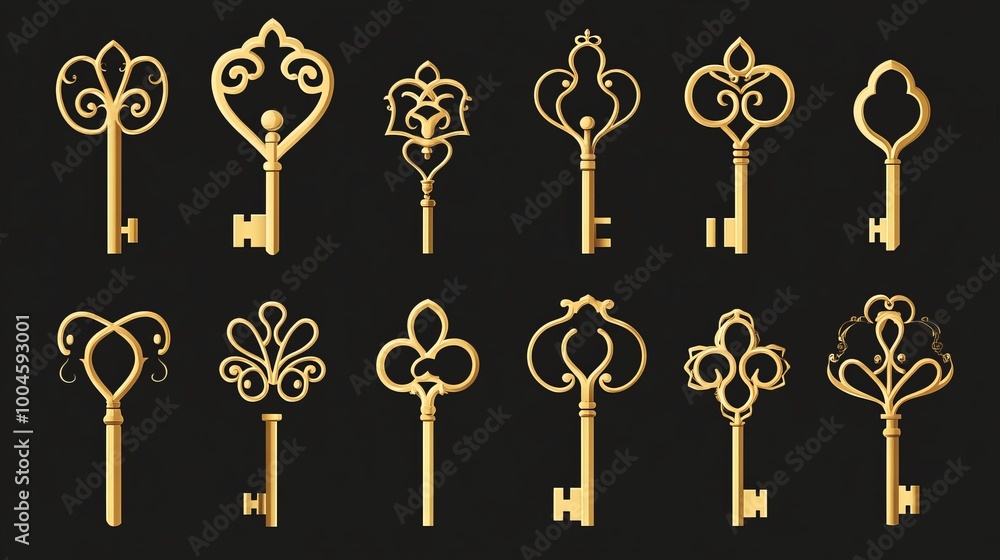 Vector illustration set of golden keyhole signs Vector illustration set of golden keyhole signs