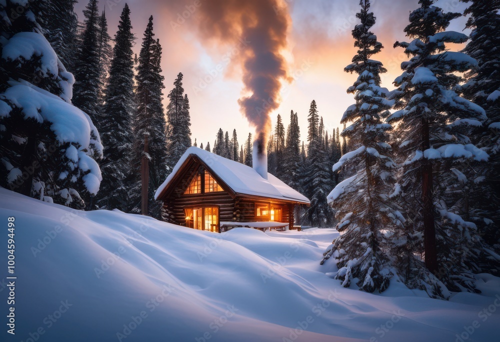cozy dreamy winter cabin escape surrounded serene snow covered scenery amidst tranquil nature winter wonderland atmosphere, chalet, cottage, retreat, vacation cozy dreamy winter cabin escape surrounded serene snow covered scenery amidst tranquil nature winter wonderland atmosphere, chalet, cottage, retreat, vacation