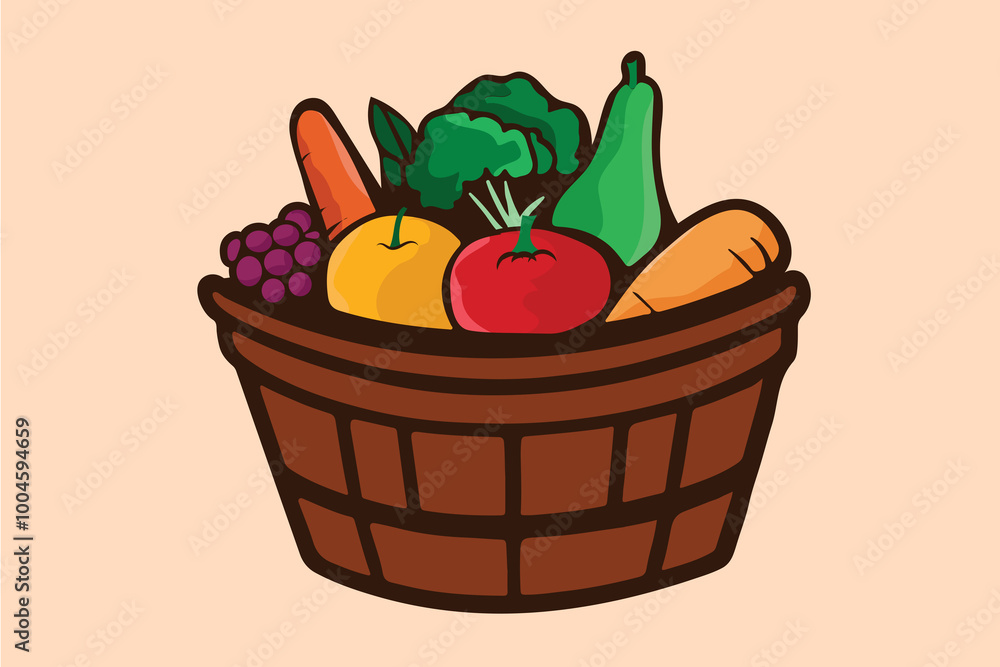 A basket full of vegetables vector illustration A basket full of vegetables vector illustration