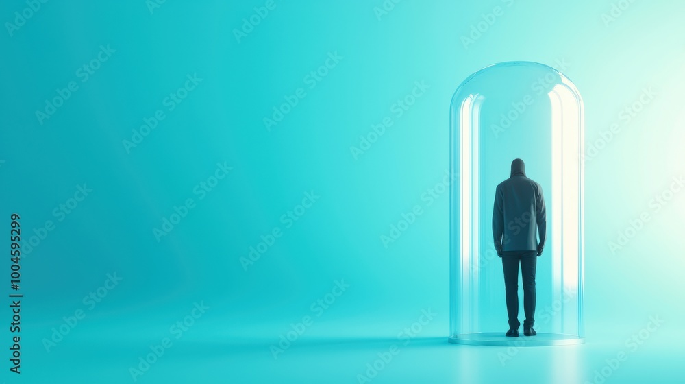 Obraz premium Man in Capsule on Blue Background