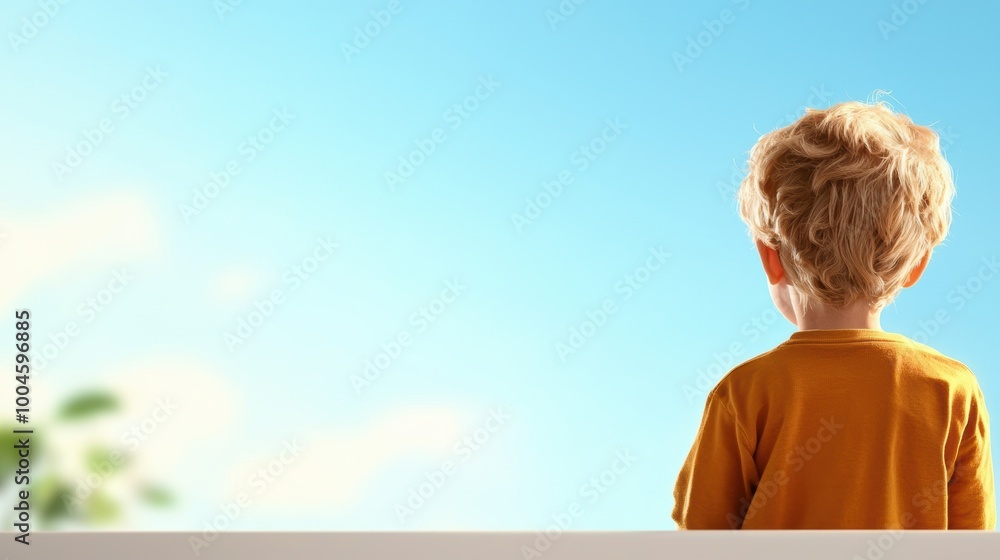Fototapeta premium Child Looking at Blue Sky on a Bright Day