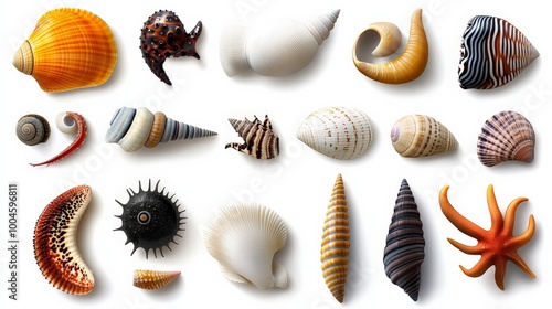 Seashells Collection: A captivating array of diverse seashells, showcasing nature's intricate beauty and diverse textures.   photo